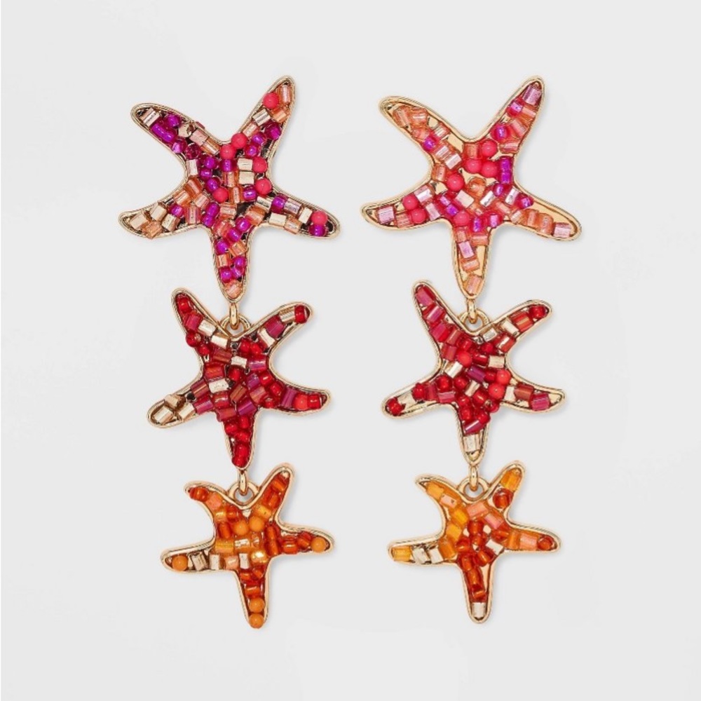 SUGARFIX BaubleBar 'Star of the Show' Earrings Starfish Seastars Fish Beaded NWT